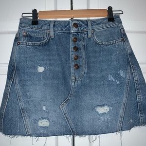 Distressed Denim Free People A-Line Skirt!